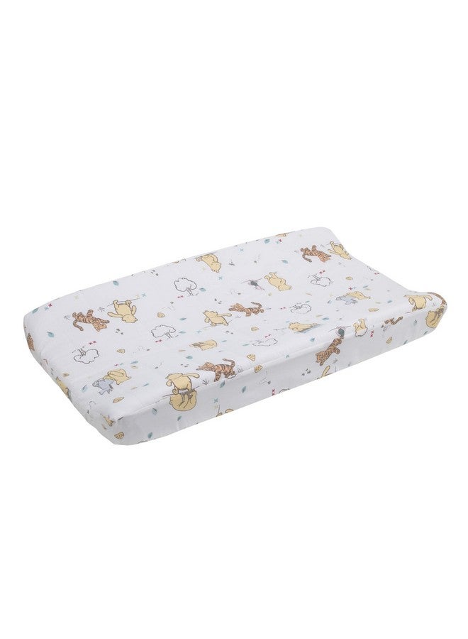 Winnie The Pooh Classic Pooh 100% Cotton Quilted Changing Pad Cover Ivorybutteraquaorange 1 Count (Pack Of 1)