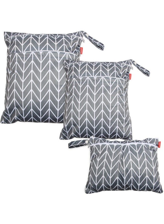 3Pcs Travel Wet And Dry Bag With Handle For Cloth Diaper Pumping Parts Clothes Swimsuit And More Easy To Grab And Go Gray Arrows