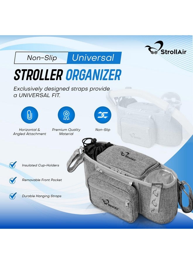Universal Stroller Organizer With Insulated Cup Holder Stroller Caddy Compatible With Cosmos Solo Nuna Baby Jogger Bumbleride Uppababy Parent Drink Holder Stroller Accessories (Grey)