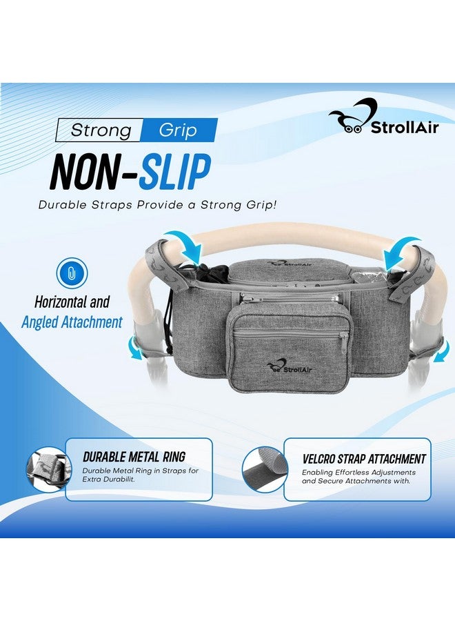 Universal Stroller Organizer With Insulated Cup Holder Stroller Caddy Compatible With Cosmos Solo Nuna Baby Jogger Bumbleride Uppababy Parent Drink Holder Stroller Accessories (Grey)