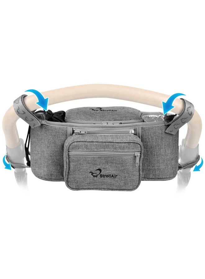 Universal Stroller Organizer With Insulated Cup Holder Stroller Caddy Compatible With Cosmos Solo Nuna Baby Jogger Bumbleride Uppababy Parent Drink Holder Stroller Accessories (Grey)