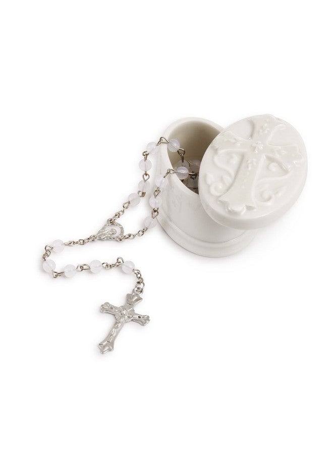 Rosary Classic White 3 X 2 Glossy Porcelain Decorative Trinket Box Set