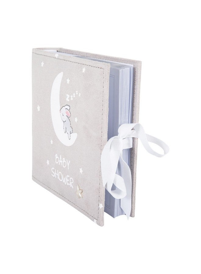 Cute And Beautiful Neutral Grey Suede Baby Shower Photo Album 80 Spaces For 4X6 Photos ; White Moon And Stars