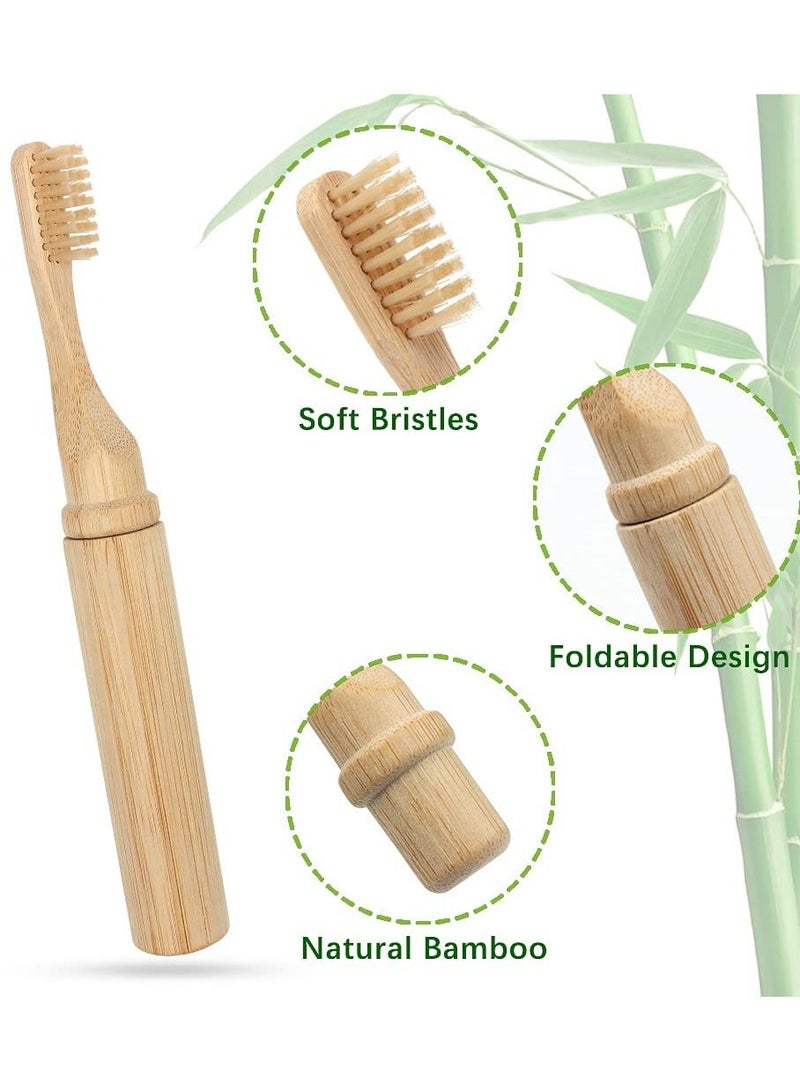 Portable Bamboo Toothbrushes,2 Pcs of Organic Natural Folding Toothbrush with Soft Bristle, Biodegradable Wooden Toothbrush, Plastic-Free, Eco-Friendly