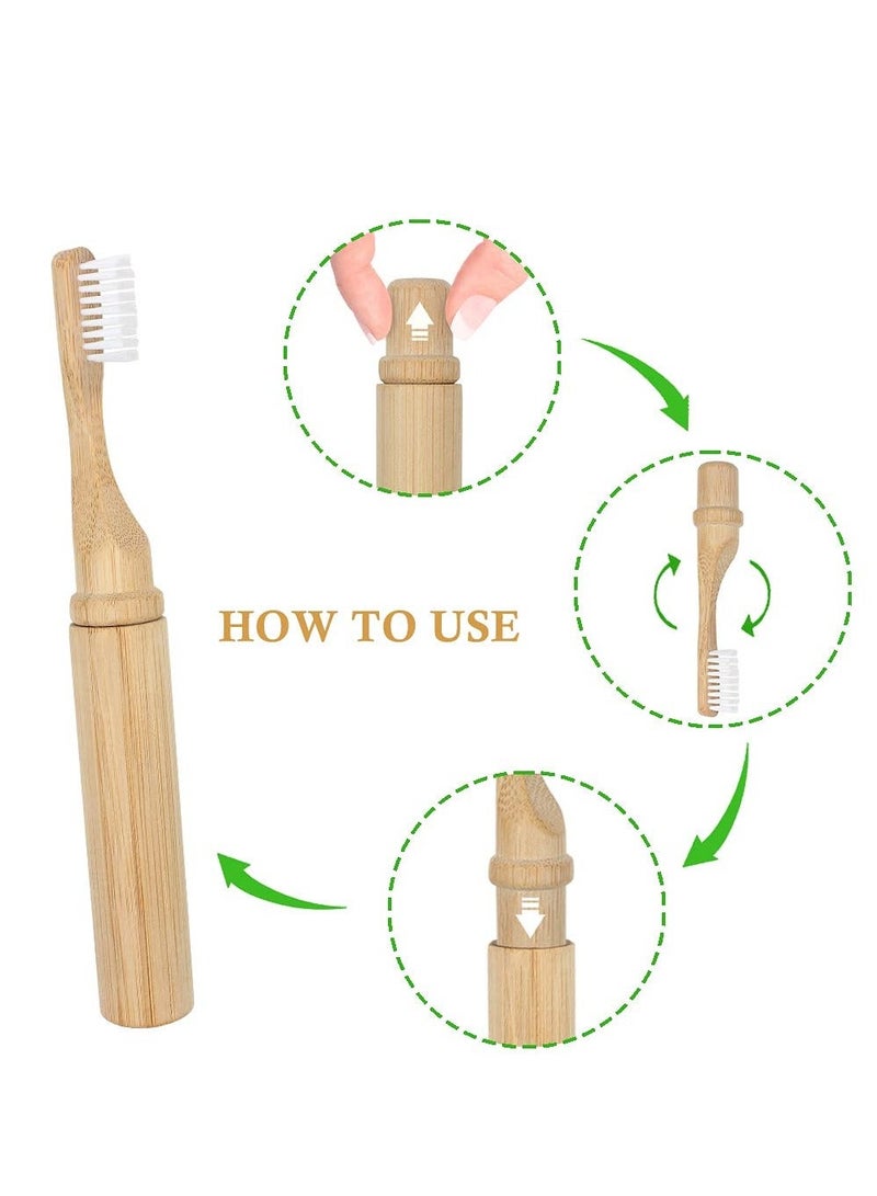 Portable Bamboo Toothbrushes,2 Pcs of Organic Natural Folding Toothbrush with Soft Bristle, Biodegradable Wooden Toothbrush, Plastic-Free, Eco-Friendly