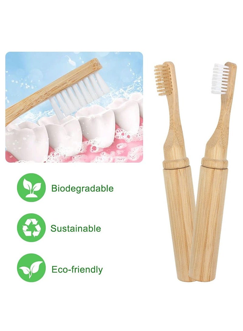 Portable Bamboo Toothbrushes,2 Pcs of Organic Natural Folding Toothbrush with Soft Bristle, Biodegradable Wooden Toothbrush, Plastic-Free, Eco-Friendly