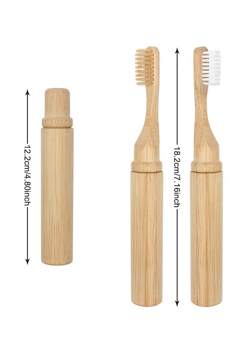 Portable Bamboo Toothbrushes,2 Pcs of Organic Natural Folding Toothbrush with Soft Bristle, Biodegradable Wooden Toothbrush, Plastic-Free, Eco-Friendly