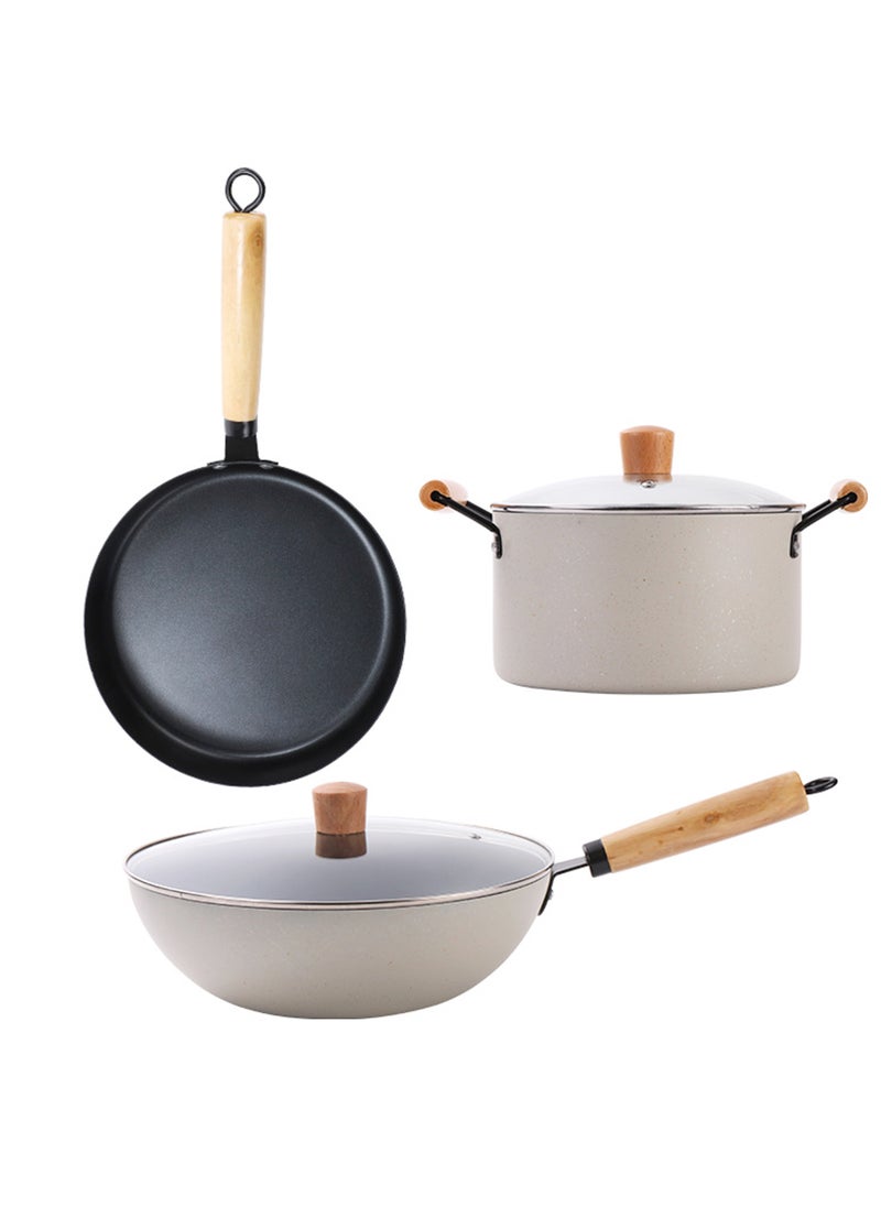 5-Piece Medical Stone Non-Stick Pot Set Wok Soup Pot Frying Pan 22/26/30CM