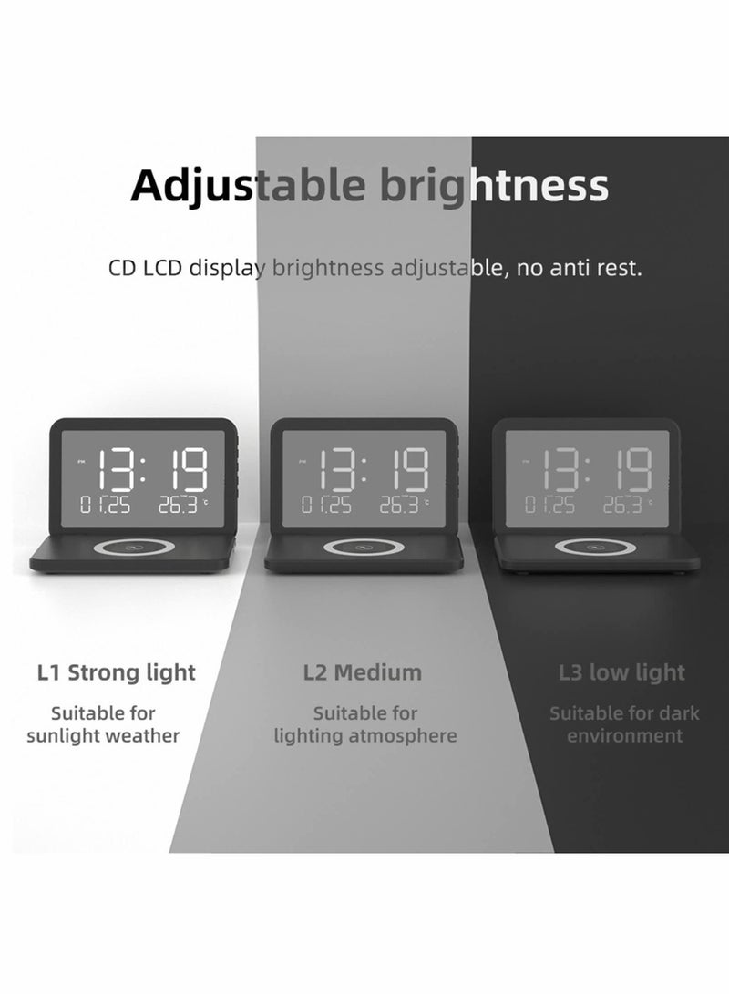 Mirror Surface LED Electronic Clocks with Wireless Charger Auto Brightness Digital Alarm ClockTemperature Display