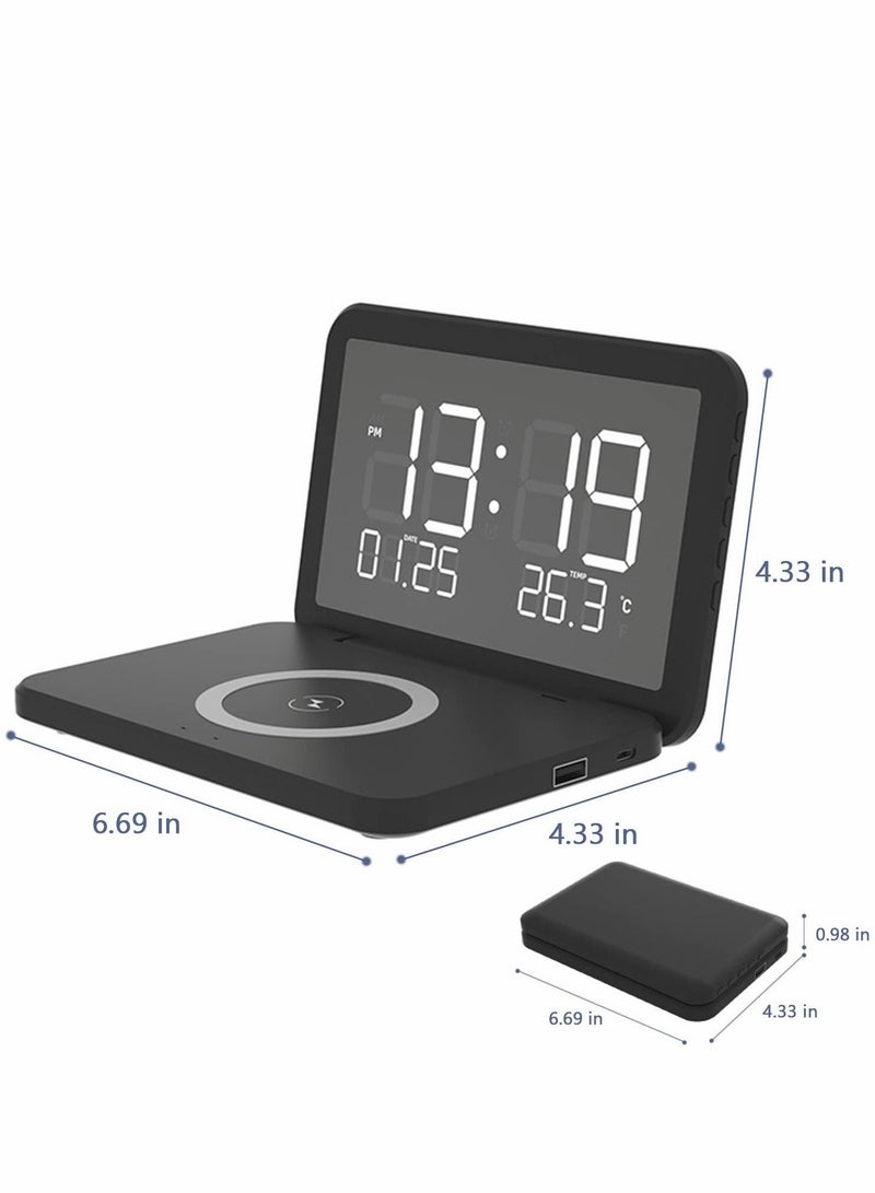 Mirror Surface LED Electronic Clocks with Wireless Charger Auto Brightness Digital Alarm ClockTemperature Display