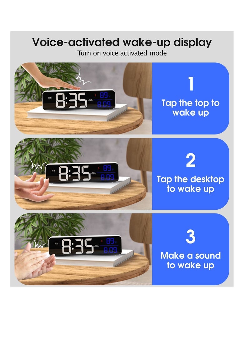 Digital Clock for Bedrooms Plug-in Alarm Clock, Day Calendar Chargable Desk Snooze Mode Custom Brightness Loud Radio Office Table