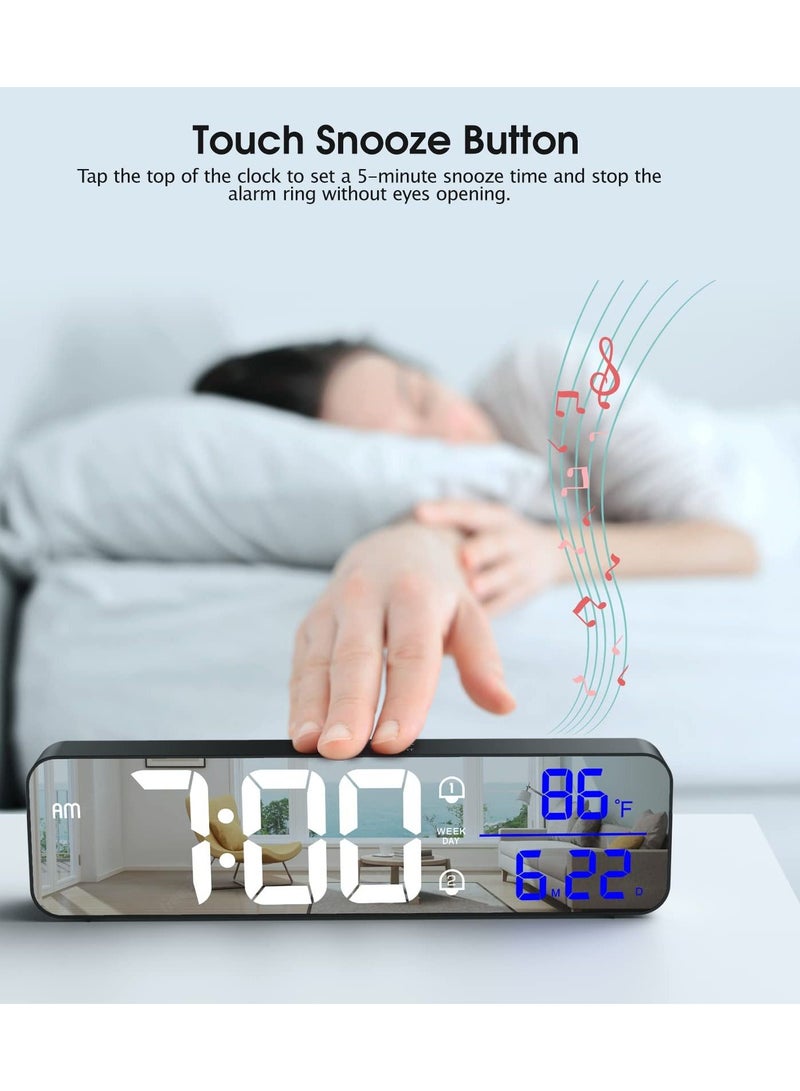 Digital Clock for Bedrooms Plug-in Alarm Clock, Day Calendar Chargable Desk Snooze Mode Custom Brightness Loud Radio Office Table