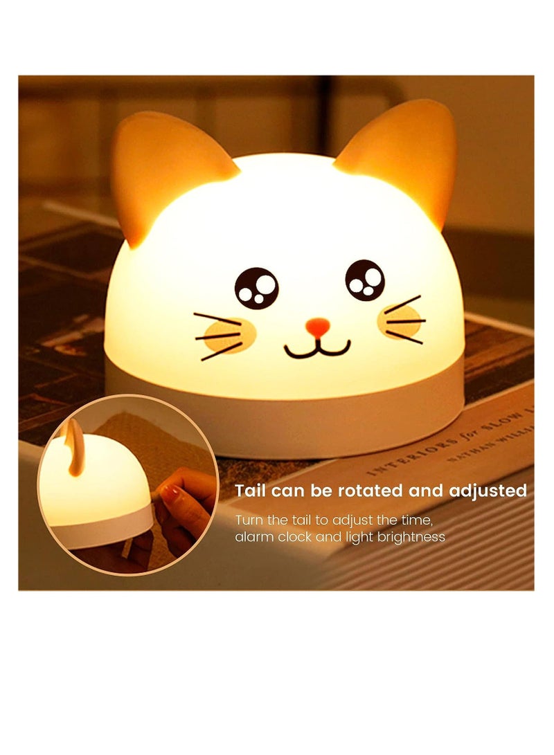 Kids Alarm Clock with Night Light, Cute Cat Digital for Kids, Toddlers 12/24H Calendar and Rechargeable Sleep Trainer Boys Girls Bedroom
