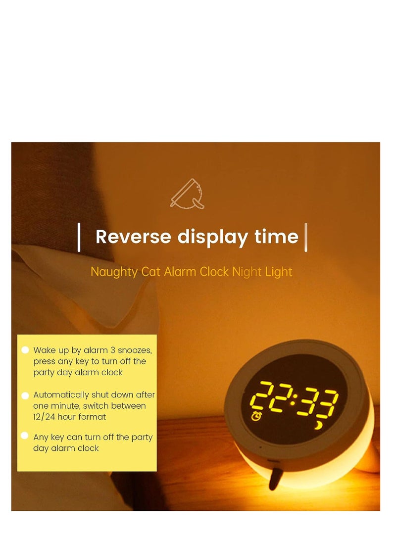 Kids Alarm Clock with Night Light, Cute Cat Digital for Kids, Toddlers 12/24H Calendar and Rechargeable Sleep Trainer Boys Girls Bedroom