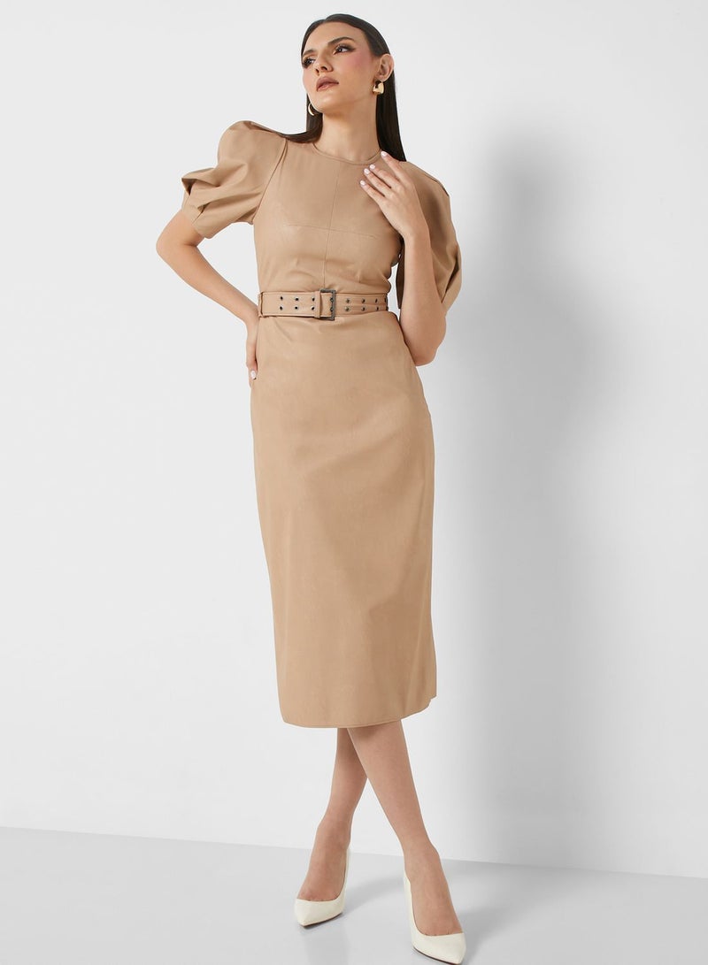 Puff Sleeve Belted Dress