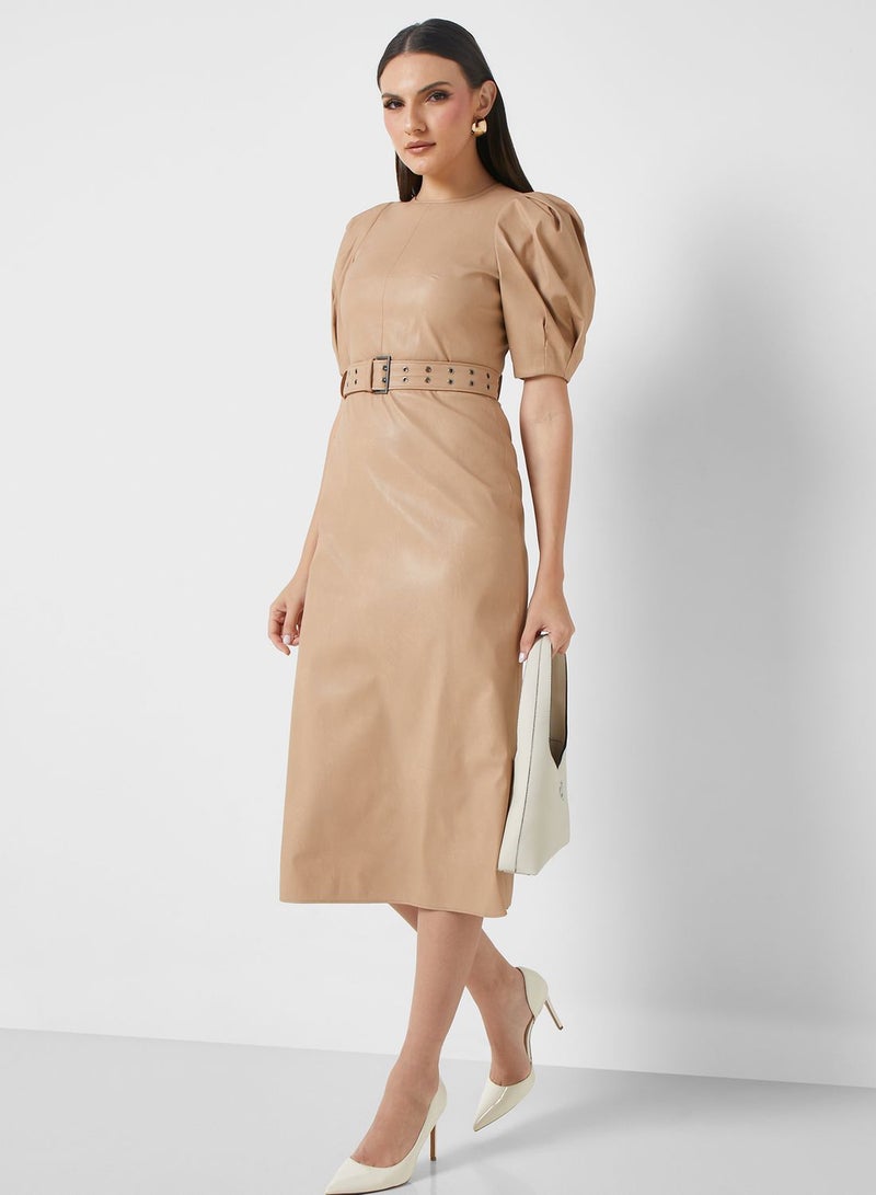 Puff Sleeve Belted Dress