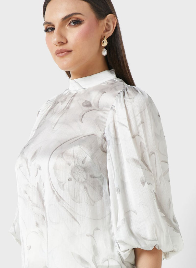 High Neck Ballon Sleeve Top