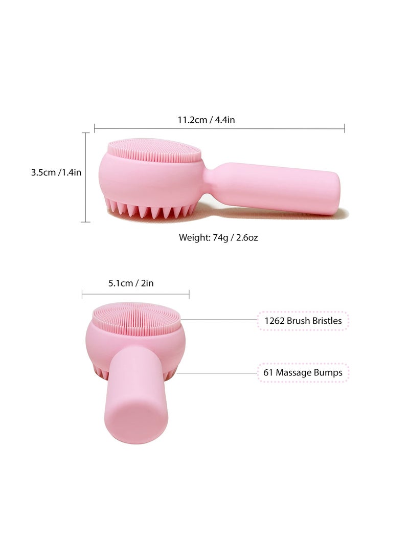 Silicone Facial Cleansing Brush, 2 Pcs in 1 Scrubber, for Deep Gentle Exfoliating, Ultrafine Bristles Sensitive Skin Easy to Clean Lather Well(Pink&Green)
