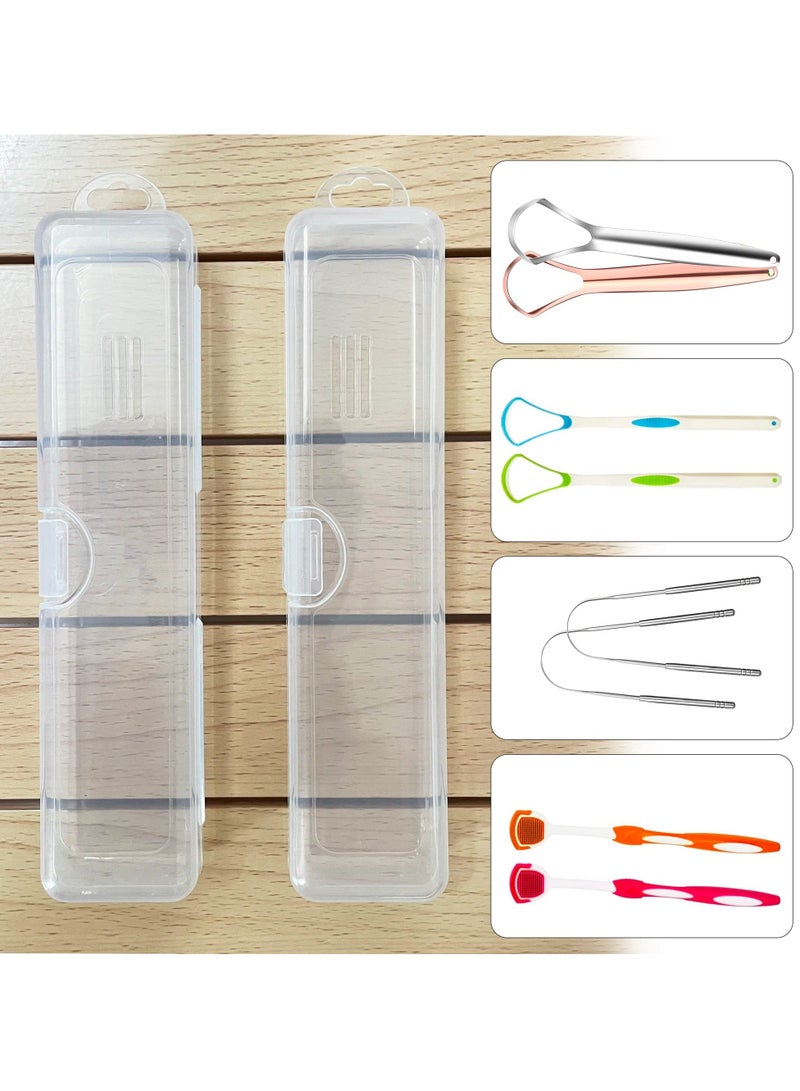 SYOSI 2 Pcs Tongue Scraper Cases, Travel Cases for Clear Storage Boxs Scraper/Dental Floss/Toothbrush/Chopsticks/Stationery Transparent Organize Home Use