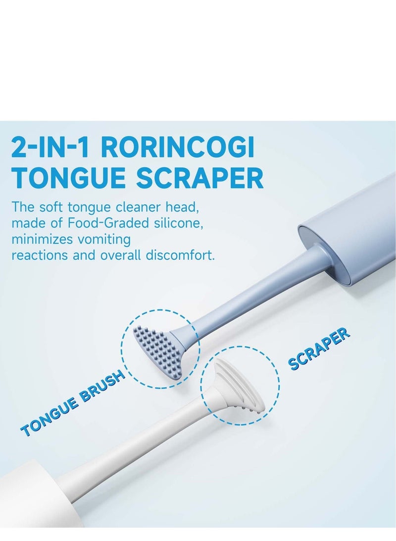 SYOSI Tongue Scraper Cleaner 100% BPA Free Scrapers with Travel Handy Case for Adults, Kids, Healthy Oral Care, Easy to Use, Help Fight Bad Breath (2 PACK White & Blue)