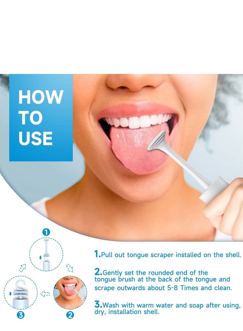 SYOSI Tongue Scraper Cleaner 100% BPA Free Scrapers with Travel Handy Case for Adults, Kids, Healthy Oral Care, Easy to Use, Help Fight Bad Breath (2 PACK White & Blue)
