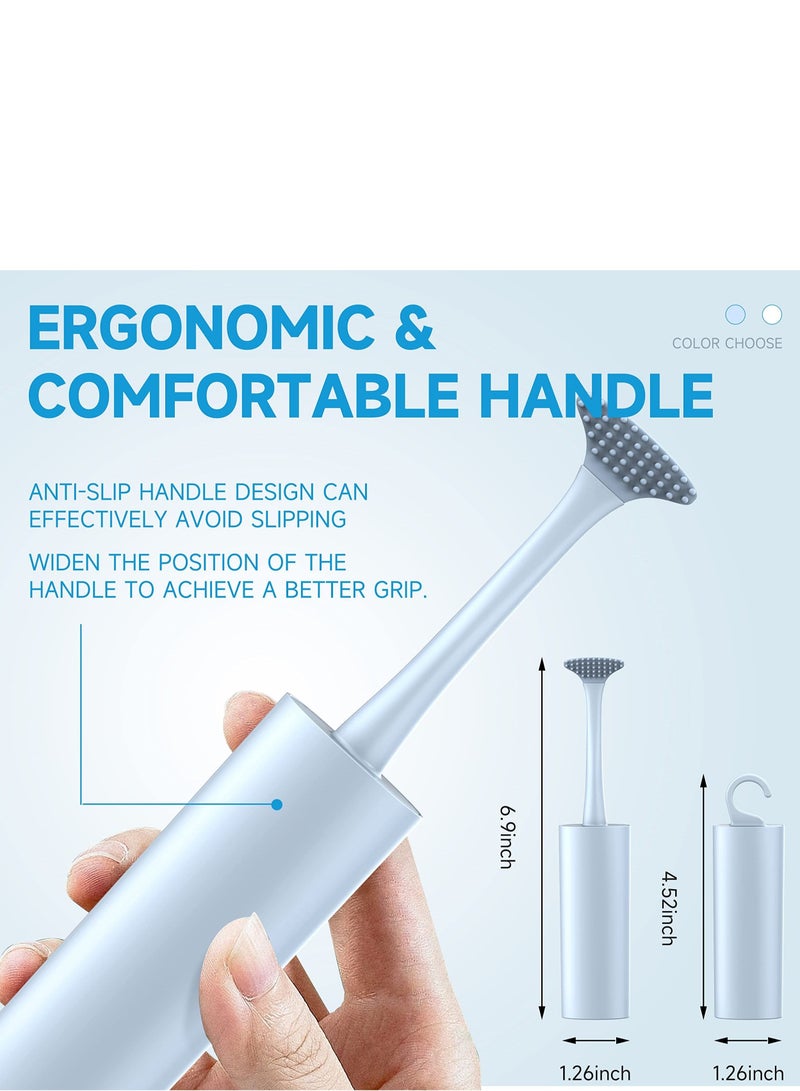 SYOSI Tongue Scraper Cleaner 100% BPA Free Scrapers with Travel Handy Case for Adults, Kids, Healthy Oral Care, Easy to Use, Help Fight Bad Breath (2 PACK White & Blue)