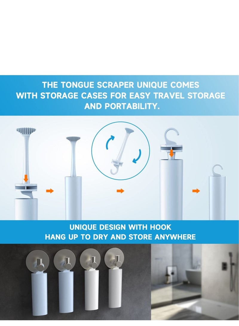 SYOSI Tongue Scraper Cleaner 100% BPA Free Scrapers with Travel Handy Case for Adults, Kids, Healthy Oral Care, Easy to Use, Help Fight Bad Breath (2 PACK White & Blue)