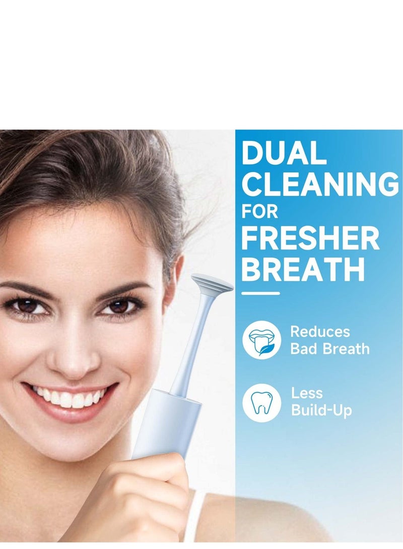 SYOSI Tongue Scraper Cleaner 100% BPA Free Scrapers with Travel Handy Case for Adults, Kids, Healthy Oral Care, Easy to Use, Help Fight Bad Breath (2 PACK White & Blue)