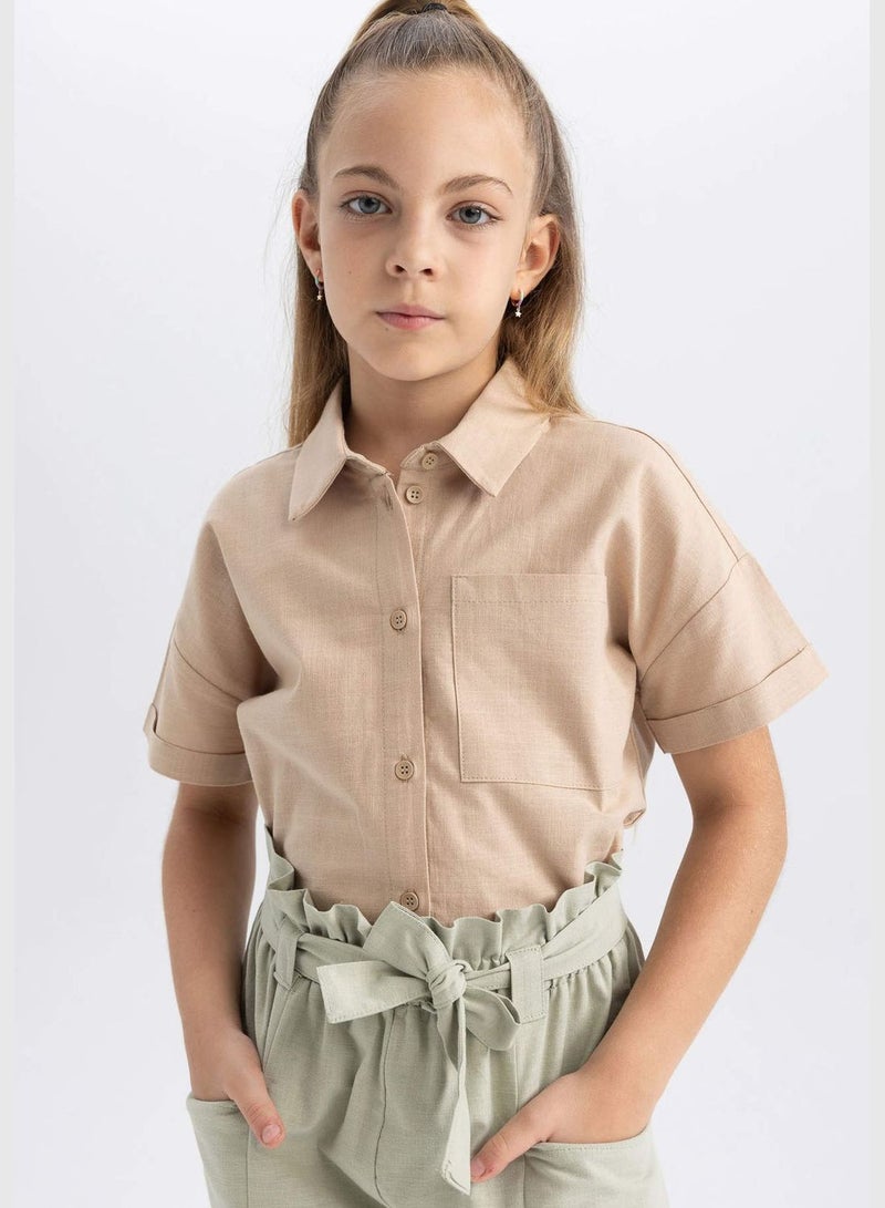 Girl Cropped Fit Woven Short Sleeve Shirt