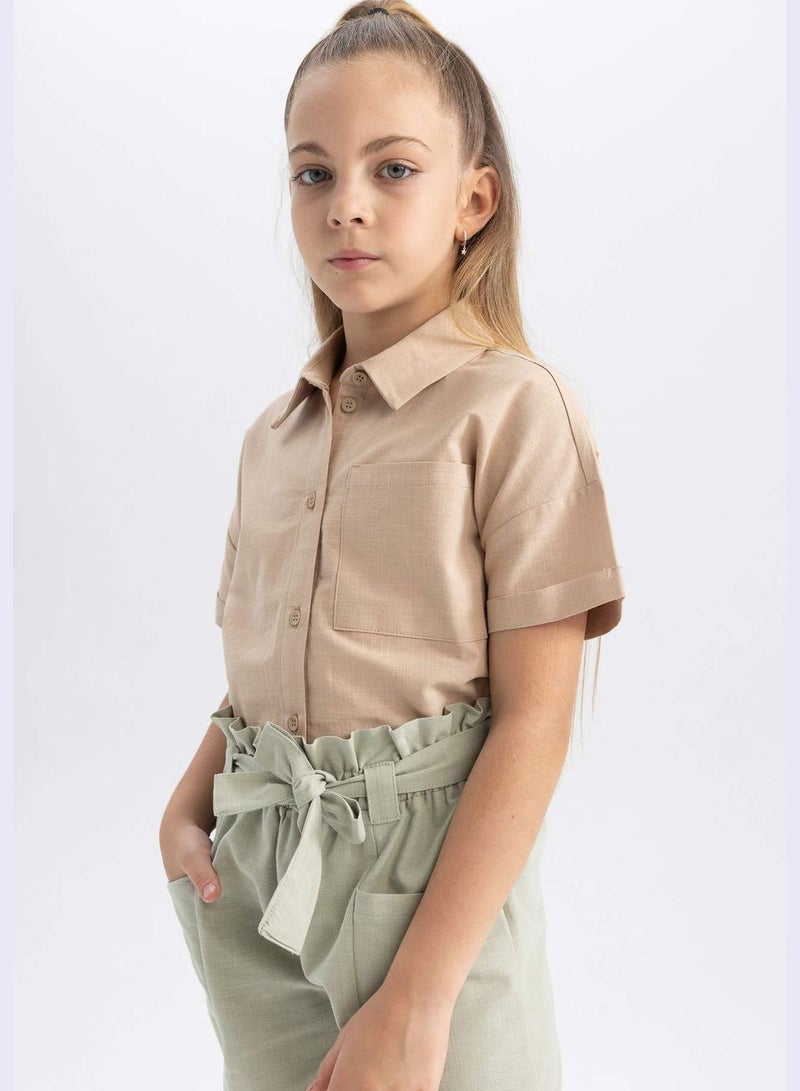 Girl Cropped Fit Woven Short Sleeve Shirt