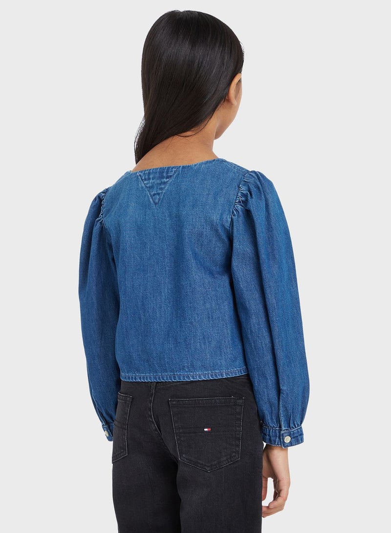 Youth Square Neck Denim Shirt