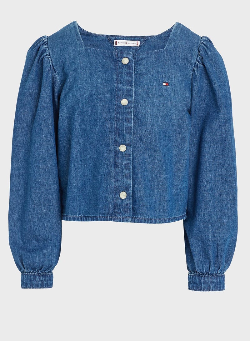 Youth Square Neck Denim Shirt