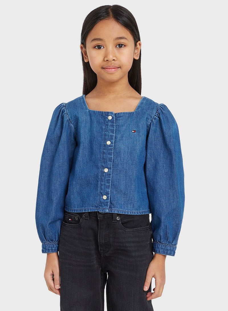 Kids Square Neck Denim Shirt