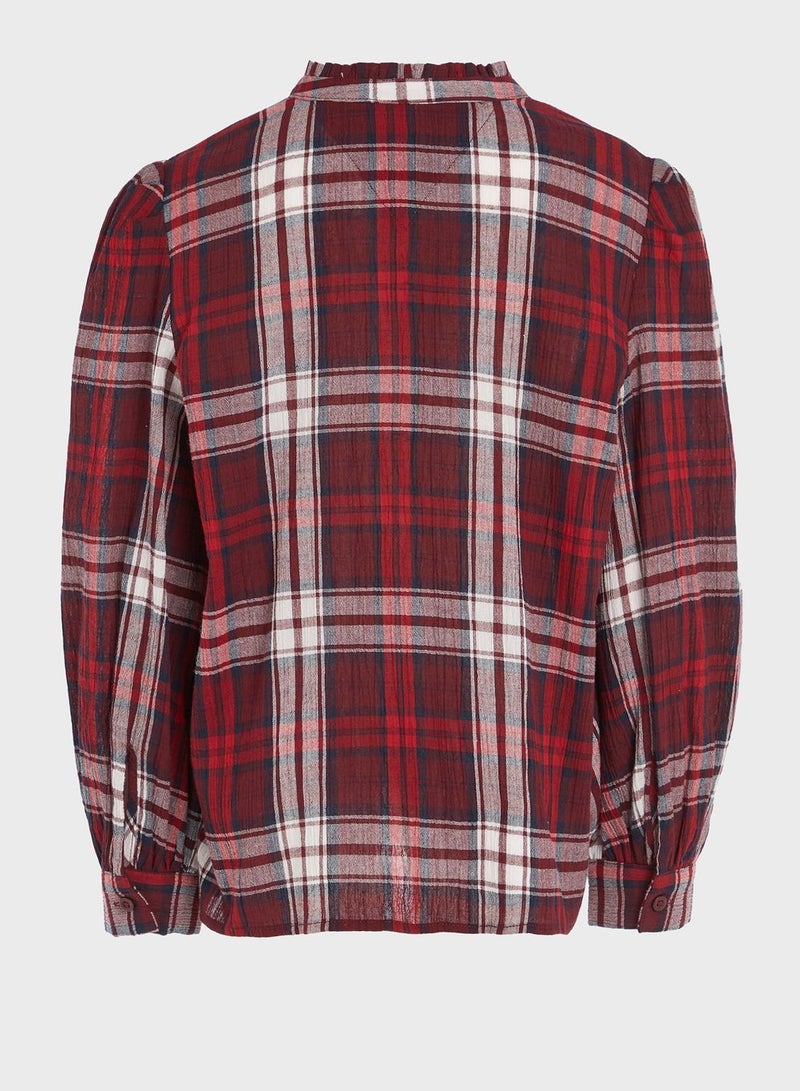 Youth Checked Ruffle Collar Shirt