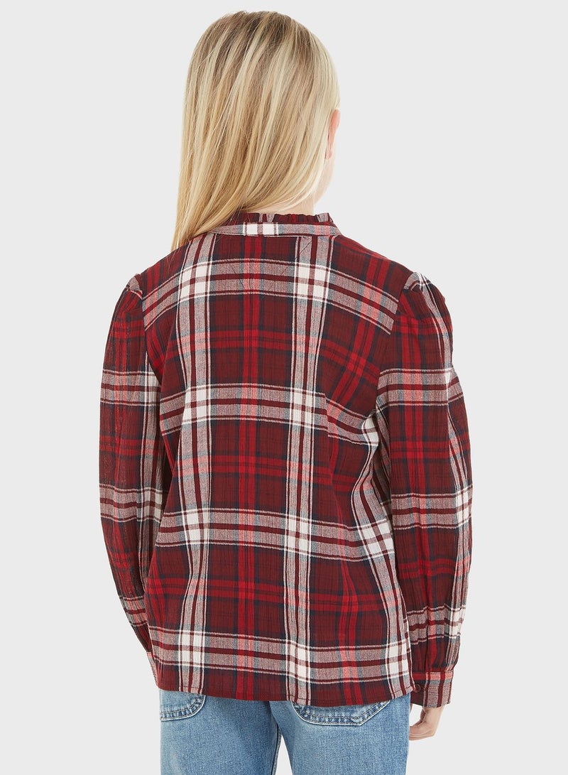 Youth Checked Ruffle Collar Shirt