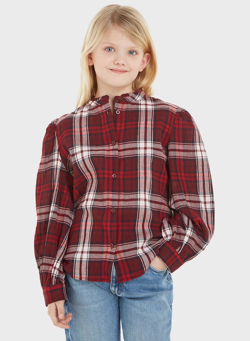 Kids Checked Ruffle Collar Shirt