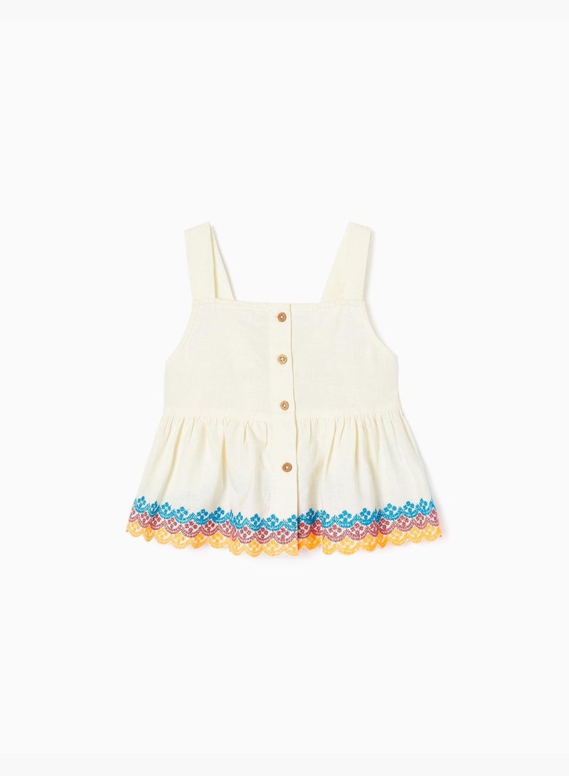 Zippy Strappy Top In Cotton And Linen For Girls