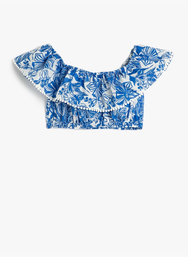 Crop Blouse Shoulder Off Ruffle Floral Printed Viscose