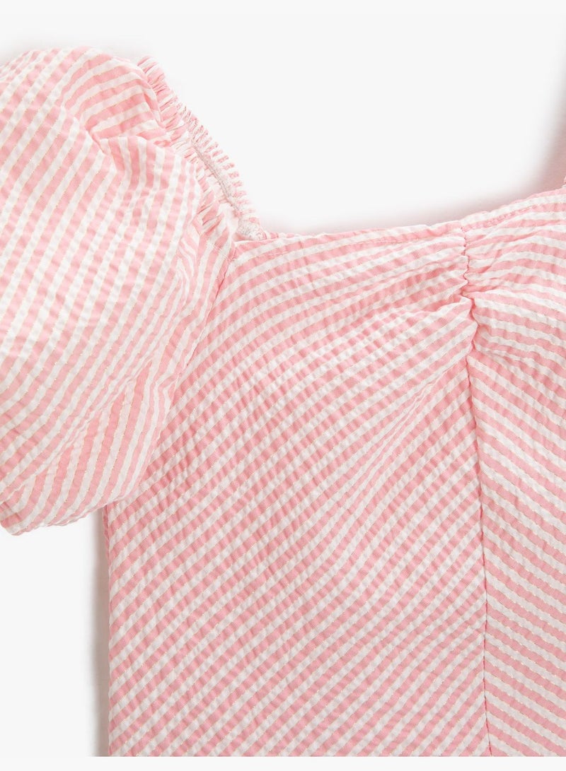 Crop Blouse Short Puff Sleeve Square Neck Lined