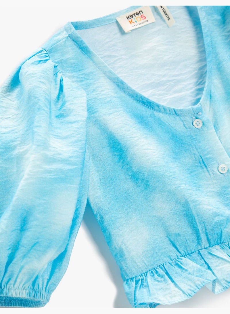Crop Blouse Puff Sleeve Ruffle