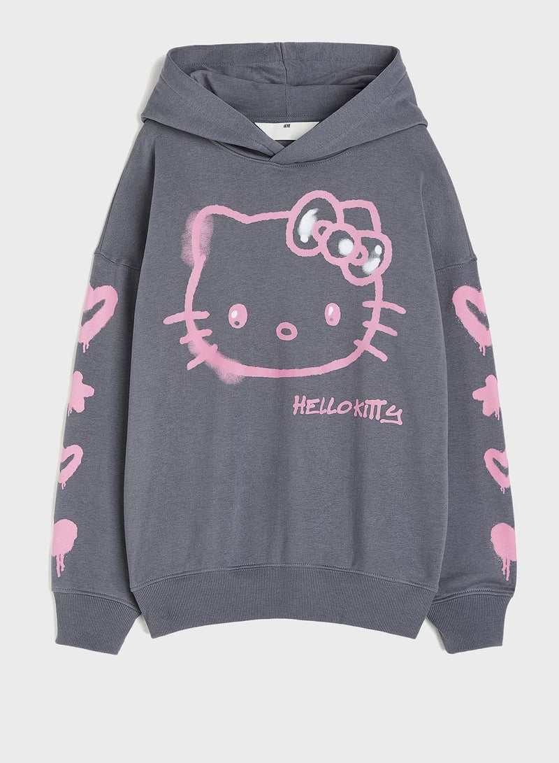 Youth Kitty Print Oversized Hoodie