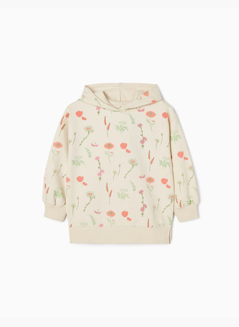 Zippy Hooded Sweatshirt With Floral Motif For Girls