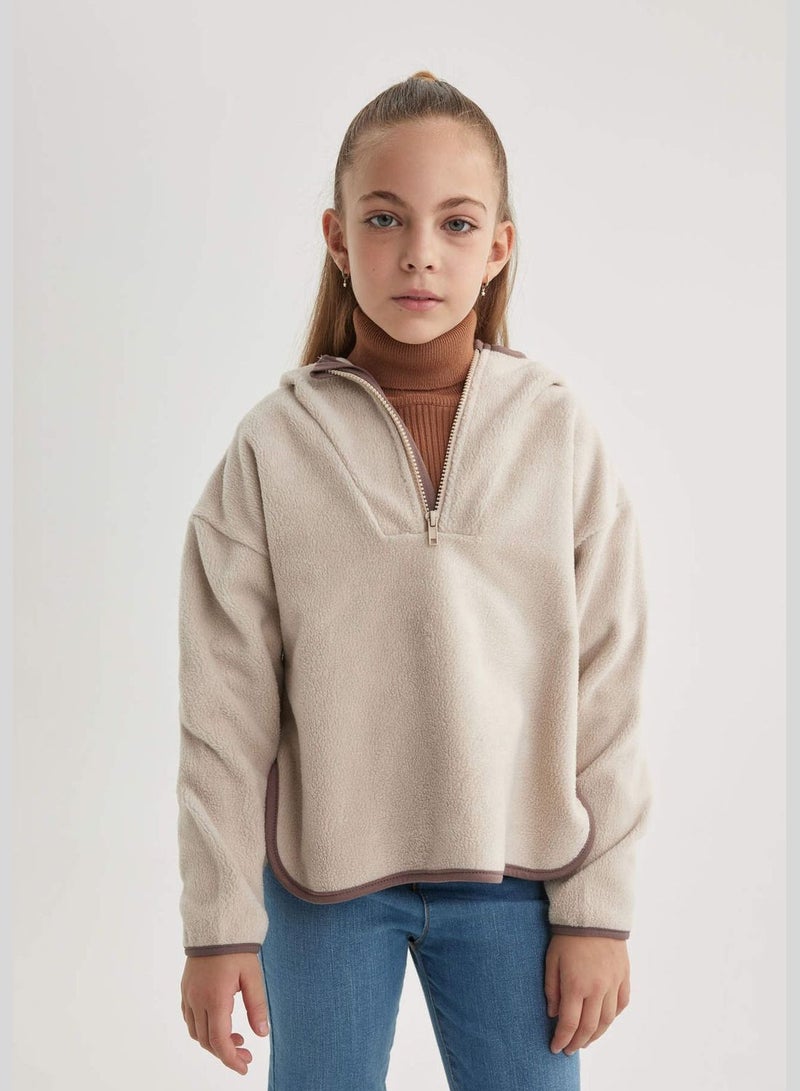 Girl Oversize Fit Hooded Long Sleeve Knitted Sweatshirt