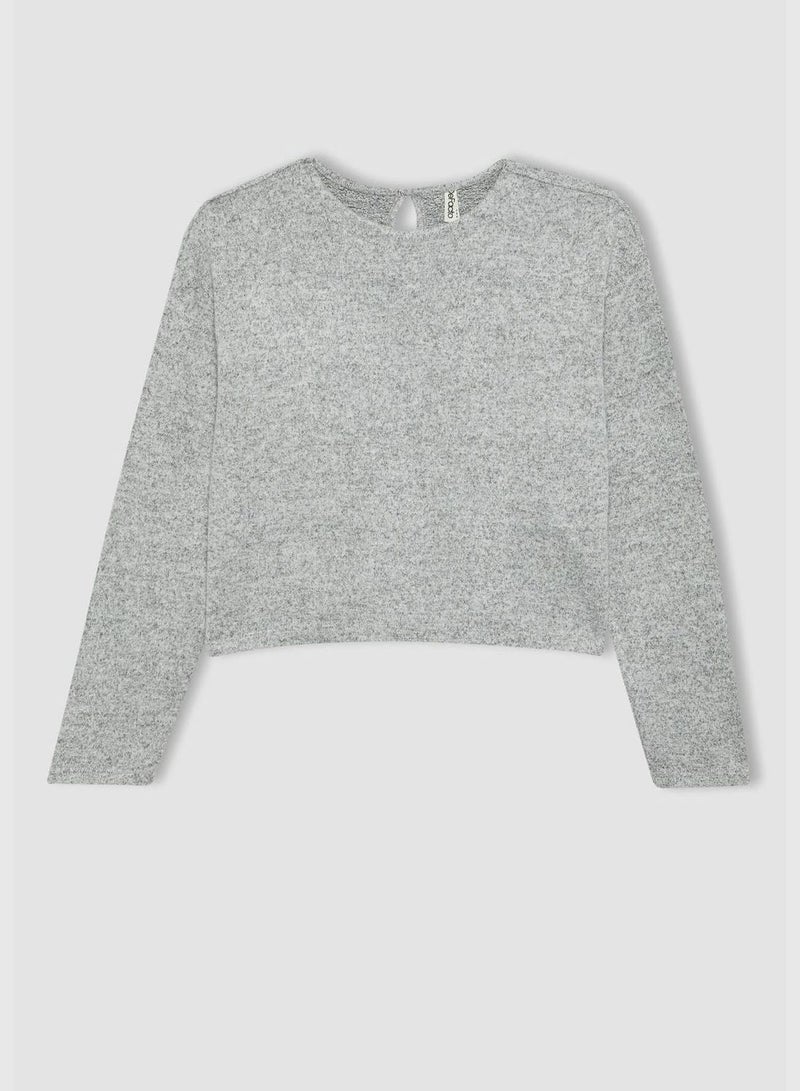 Girl Boxy Fit Crew Neck Knitted Long Sleeve Body