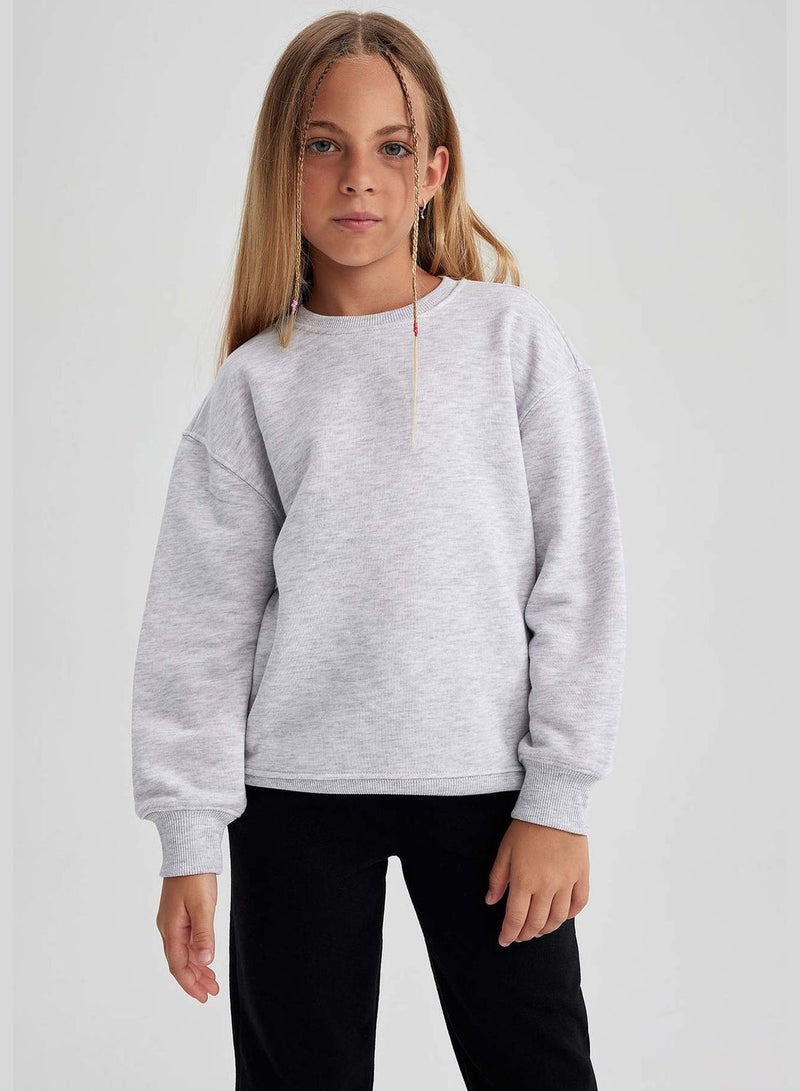 Girl Relax Fit Crew Neck Long Sleeve Knitted Sweatshirt