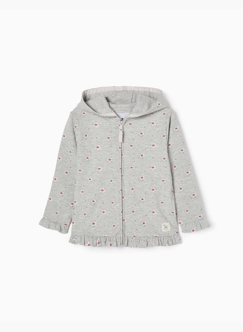 Zippy Cotton Hooded Jacket With Floral Motif  For Girls