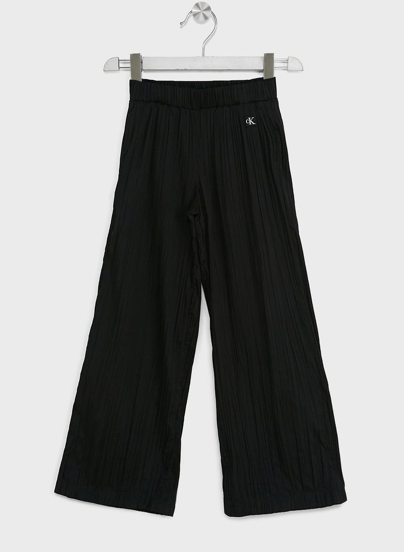 Kids Wide Leg Plisse Pants