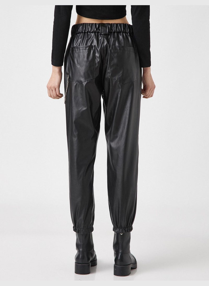 Faux Leather Chain Detailed Jogger Trousers