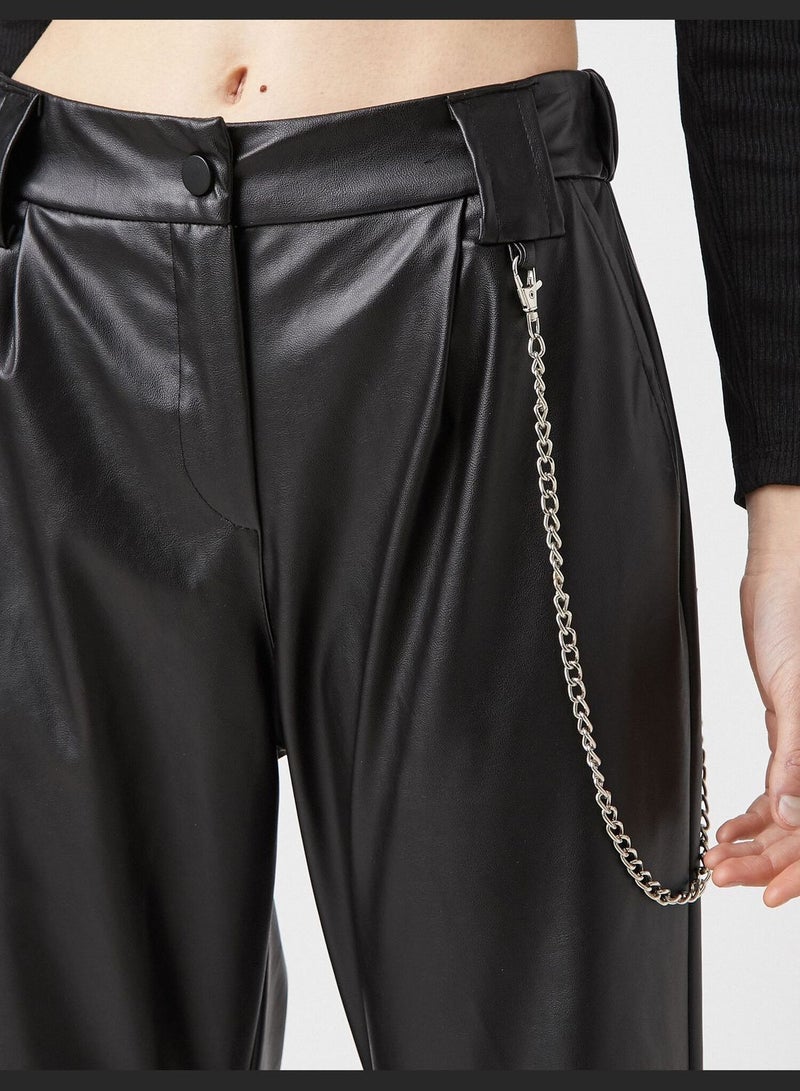 Faux Leather Chain Detailed Jogger Trousers