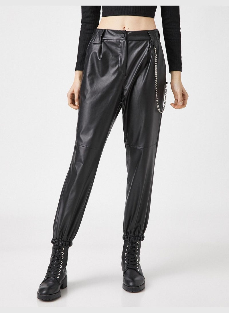 Faux Leather Chain Detailed Jogger Trousers